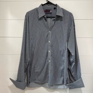 Ted Baker Endurance Navy Blue White Striped Button Down Dress Shirt Size 17 Neck
